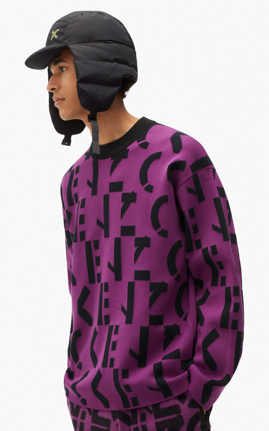 Pull Kenzo Sport oversize monogram Homme Violette | DQBZ-84970